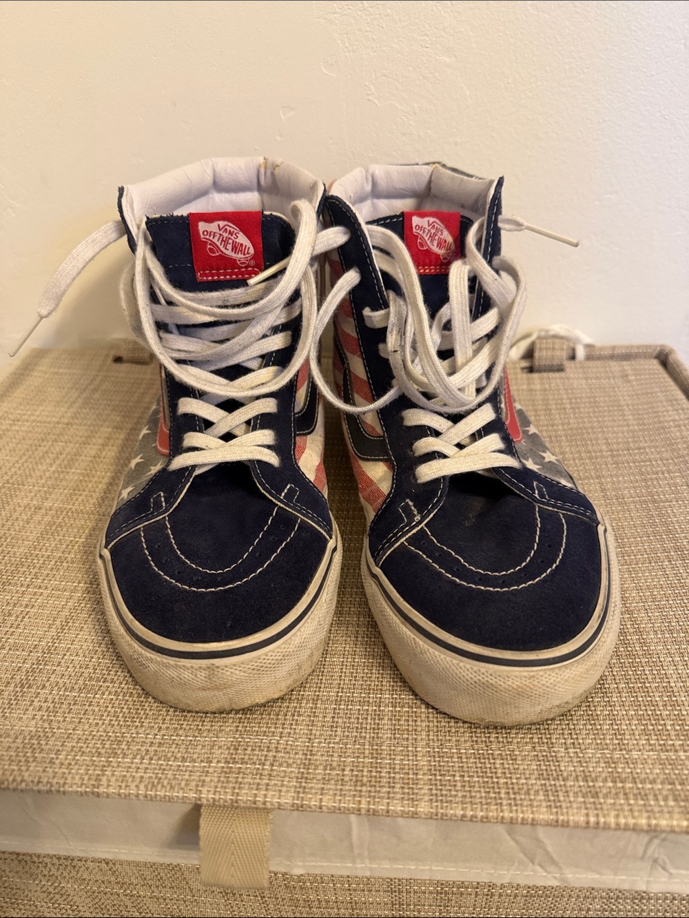 Vans men’s High-Top Sneakers in Navy, Red & White Stars and Stripes